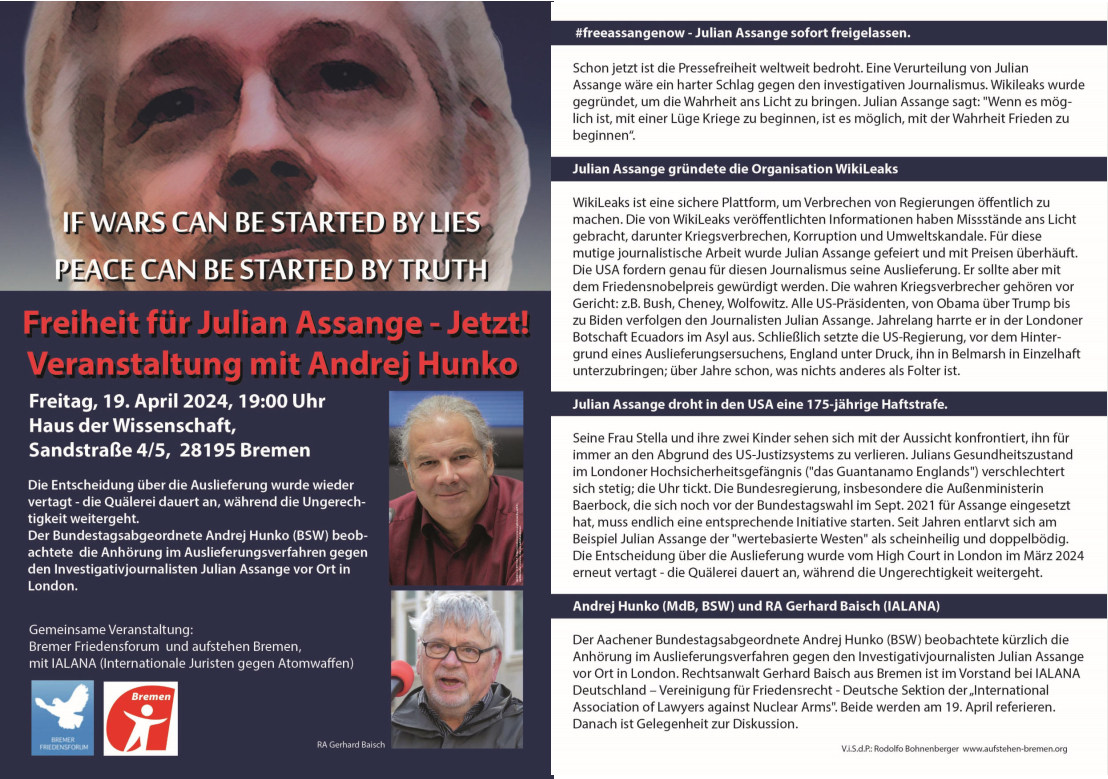 Assange Hunko Baisch VA 19.04. Bremen
