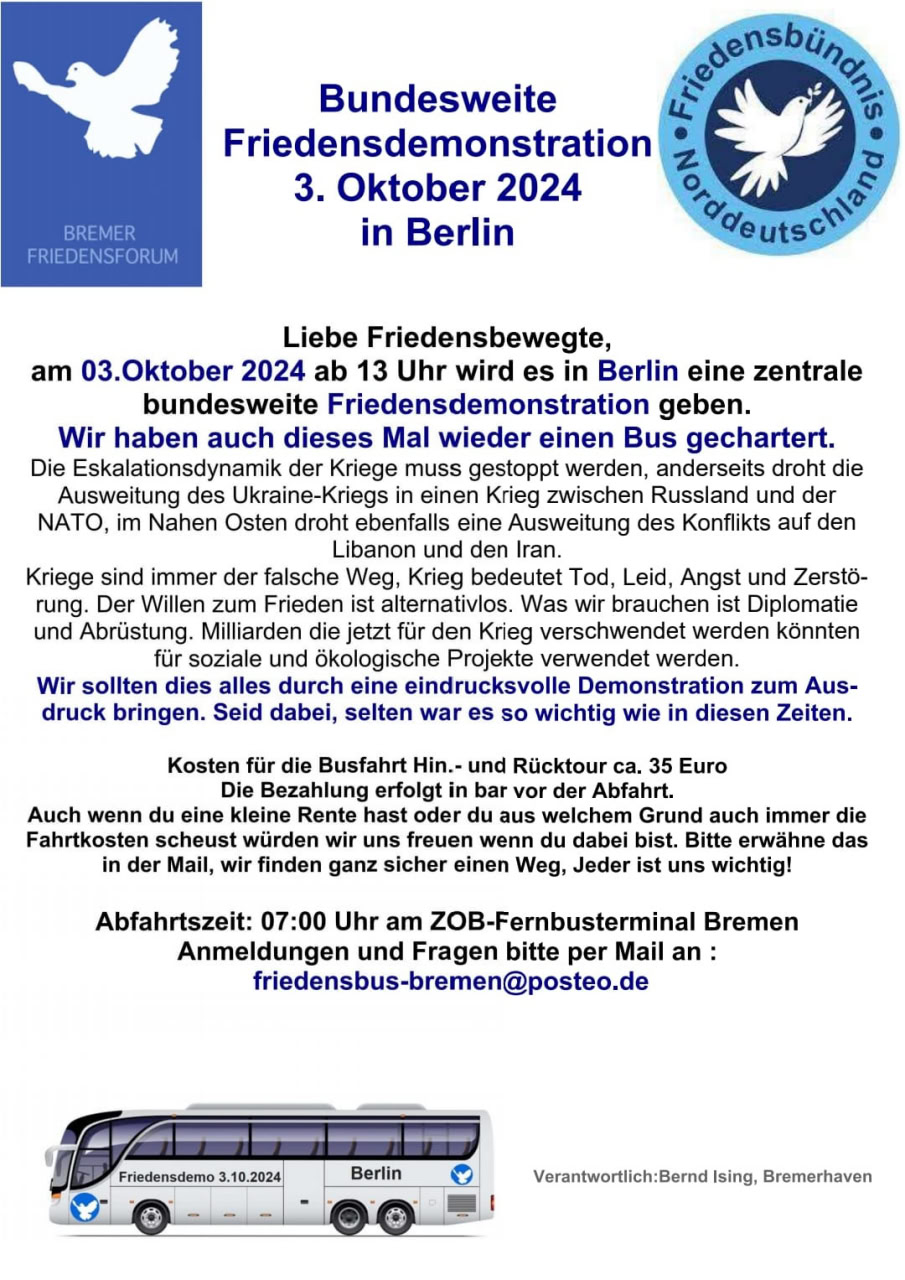 Bus Bremen zur Demo Berlin 03.10.2024 Flyer